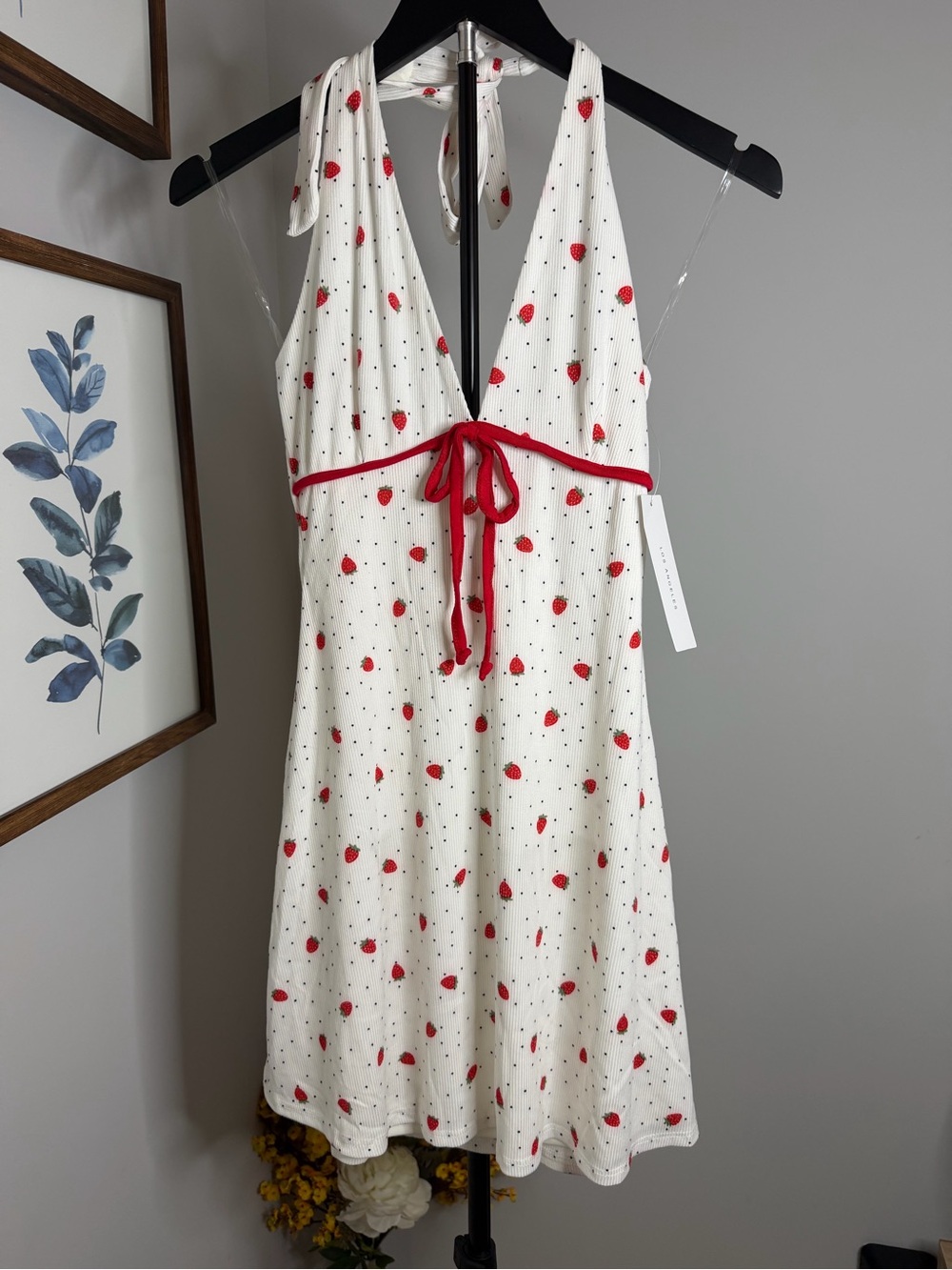 Timing White Mini Dress with Red Strawberry Print